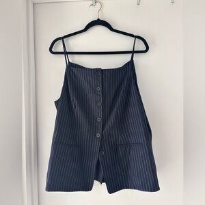 💙 Sunday in Brooklyn Navy Pinstripe Button-Front Romper – Size XL